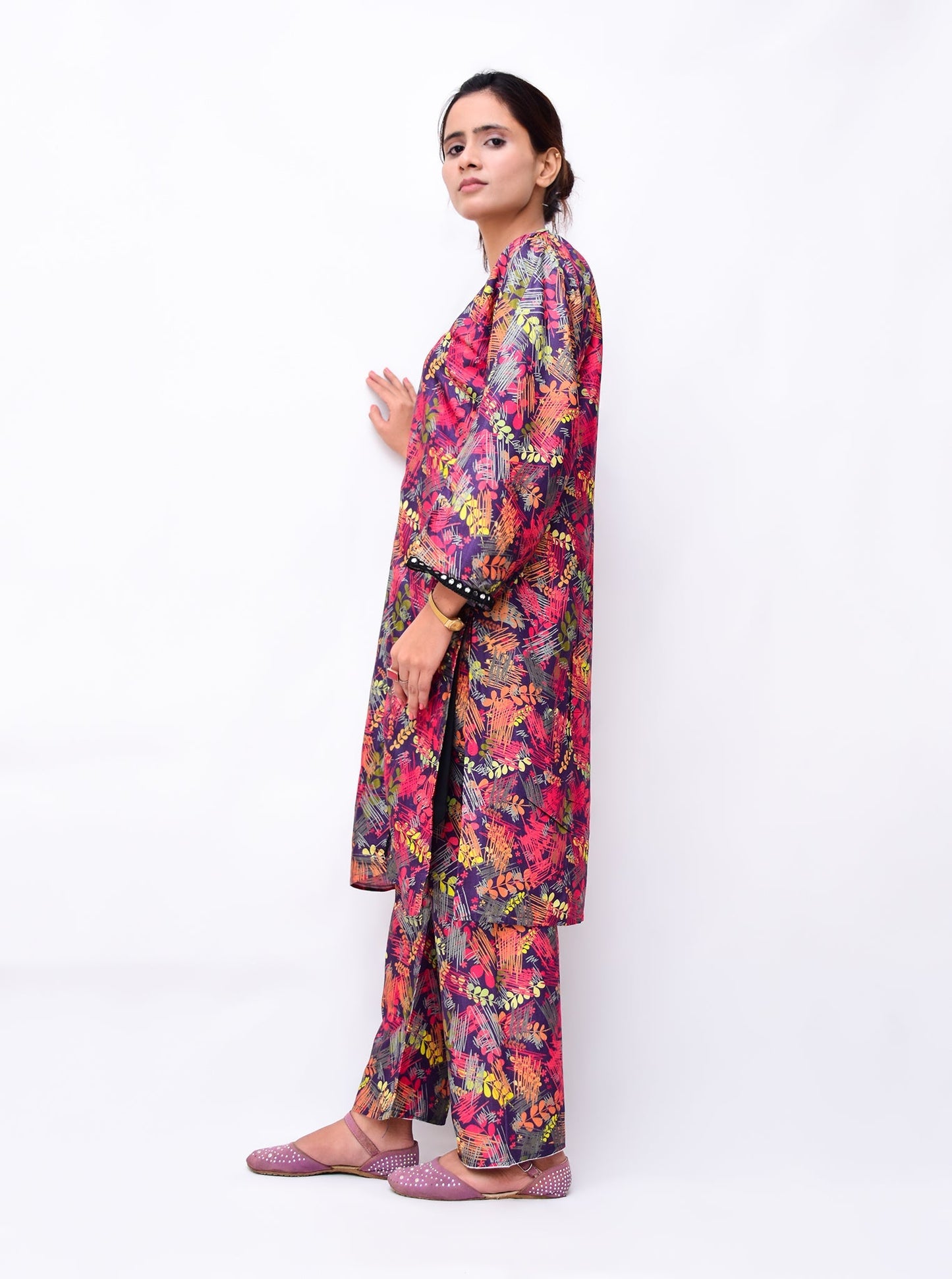 Premium Digital Linen Gown Style Stitched 2PC